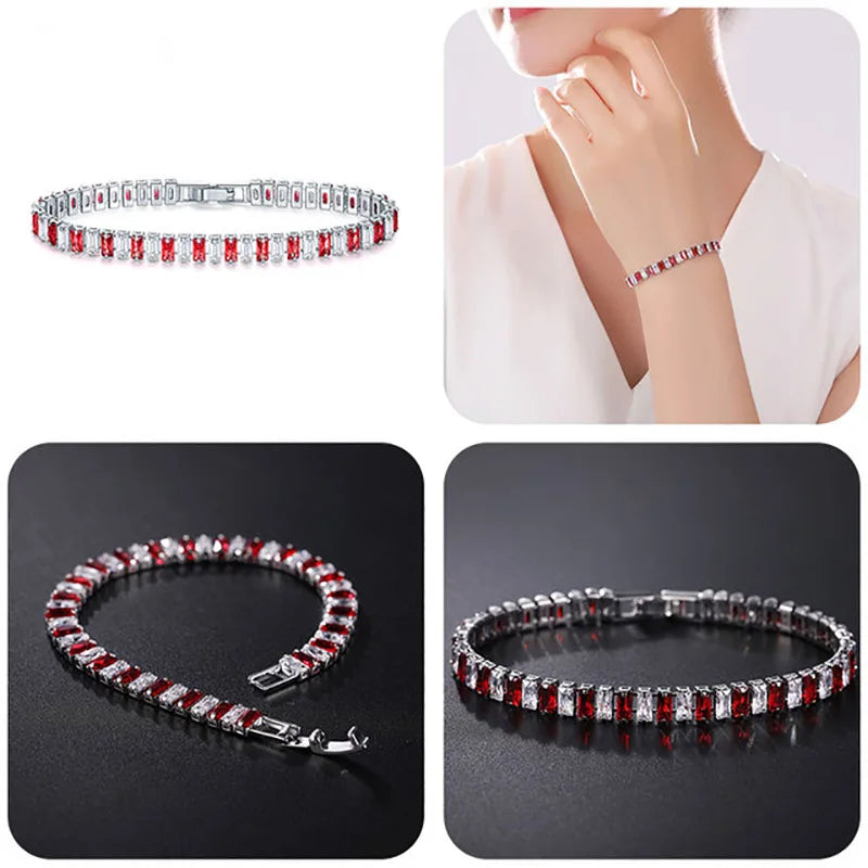 Rainbow Crystal Tennis Bracelets for Women Kpop Silver Color Friend Gifts Colorful Zirconia Bangle Chain on Hand Jewelry H167-M