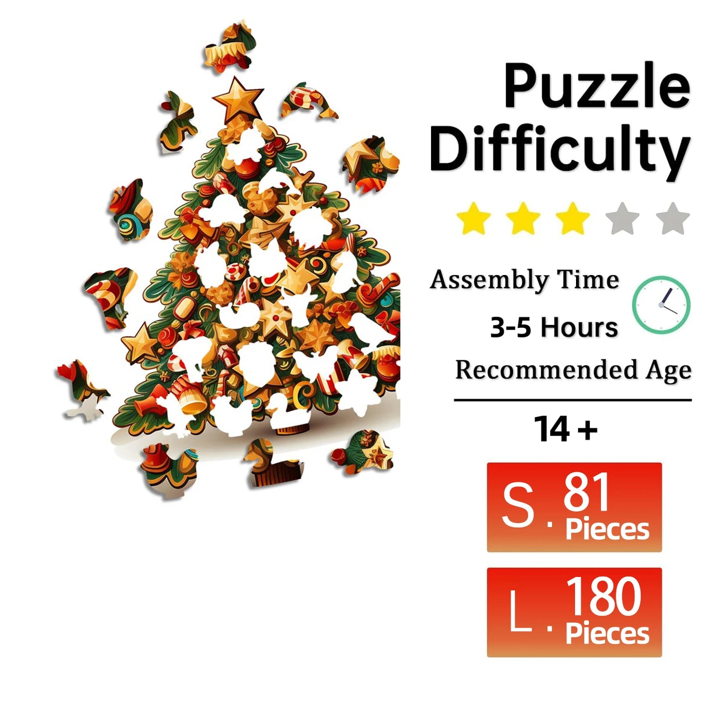 Christmas Tree Wooden Puzzle for Adults, Animal Shaped Pieces Puzzles Toys with Beautiful Package, Christmas Gift Home Decor