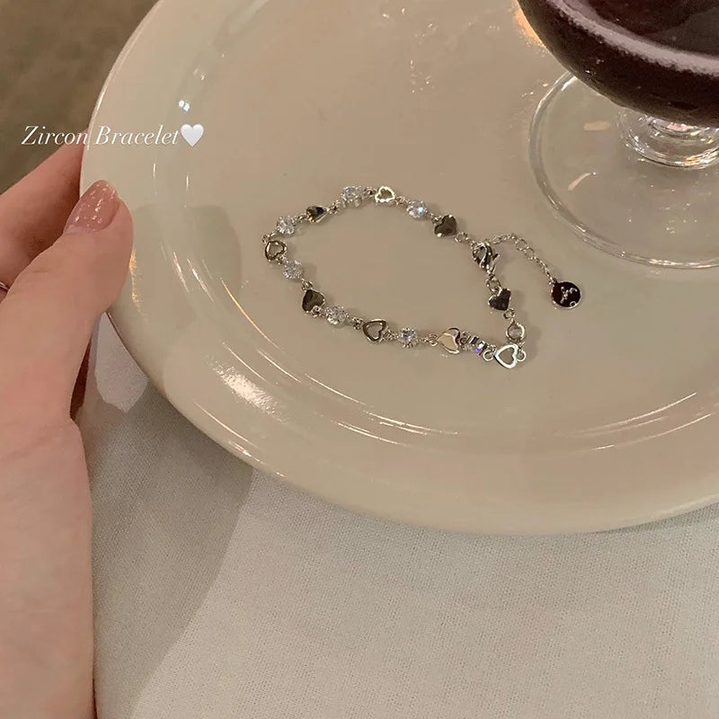 Elegant Crystal Flowers Bracelet For Women Y2K Sweet Girls Moon Cherry Blossom Bow Zircon Bracelets Luxury Designer Jewelry Gift