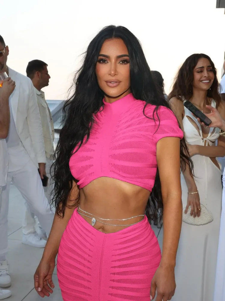 JRRY Sexy Women Knitted Set Crop Top Long Skirt Crochet Two Pieces Set Hollow Out Crocheted Beach Dress Set Cover Ups