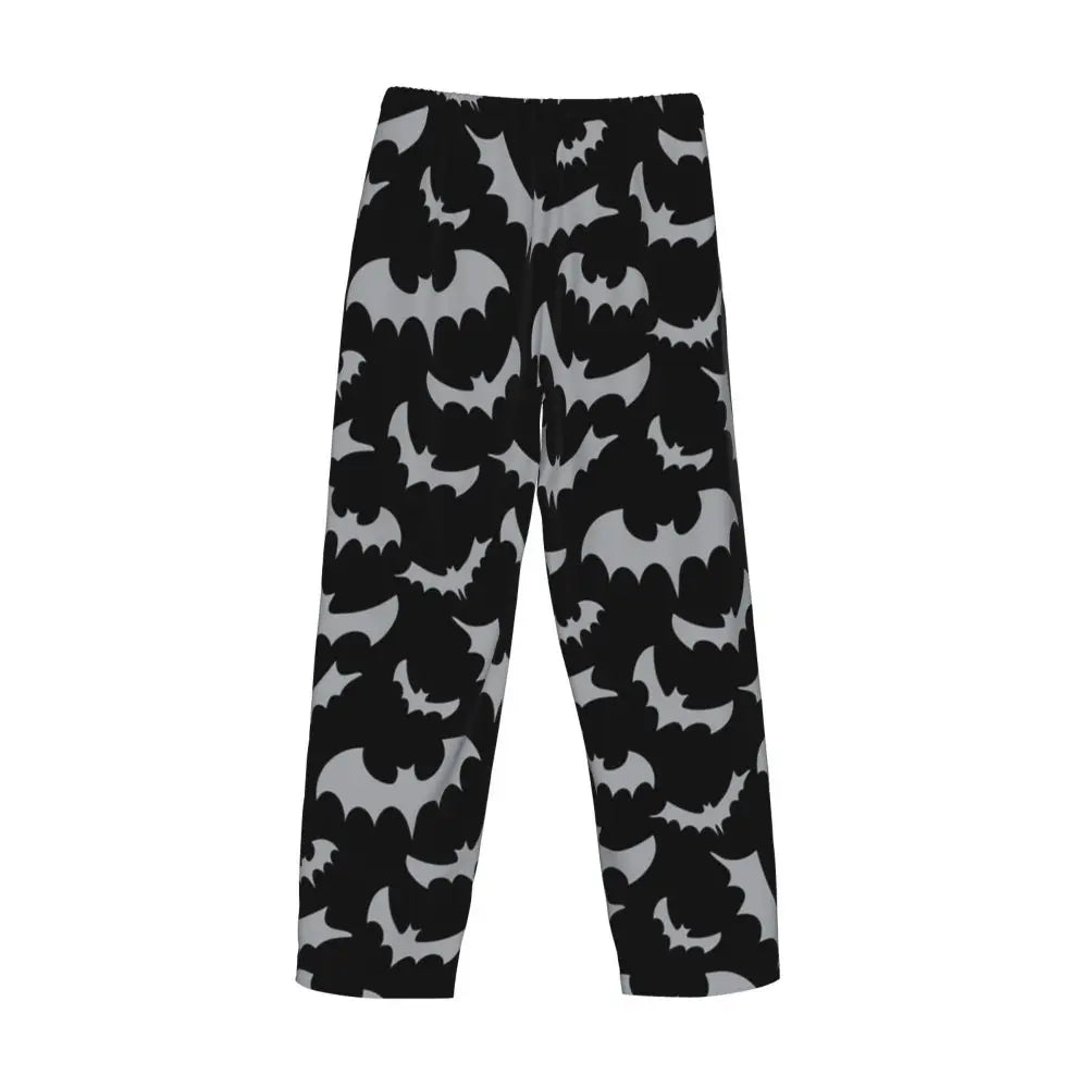 Custom Cute Spooky Halloween Bats Black And Purple Pajama Pants for Men Lounge Sleep Drawstring Sleepwear Bottoms with Pockets