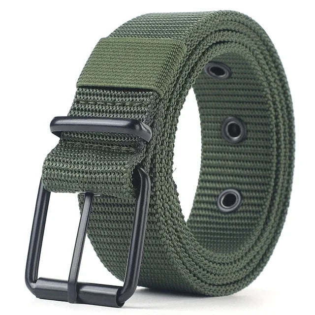 Men's Belt Porous Canvas Pin Buckle Leather Belt Outdoor Sports Belt Women's Trendy Eyelet Belt with Jeans Belt for Men Women