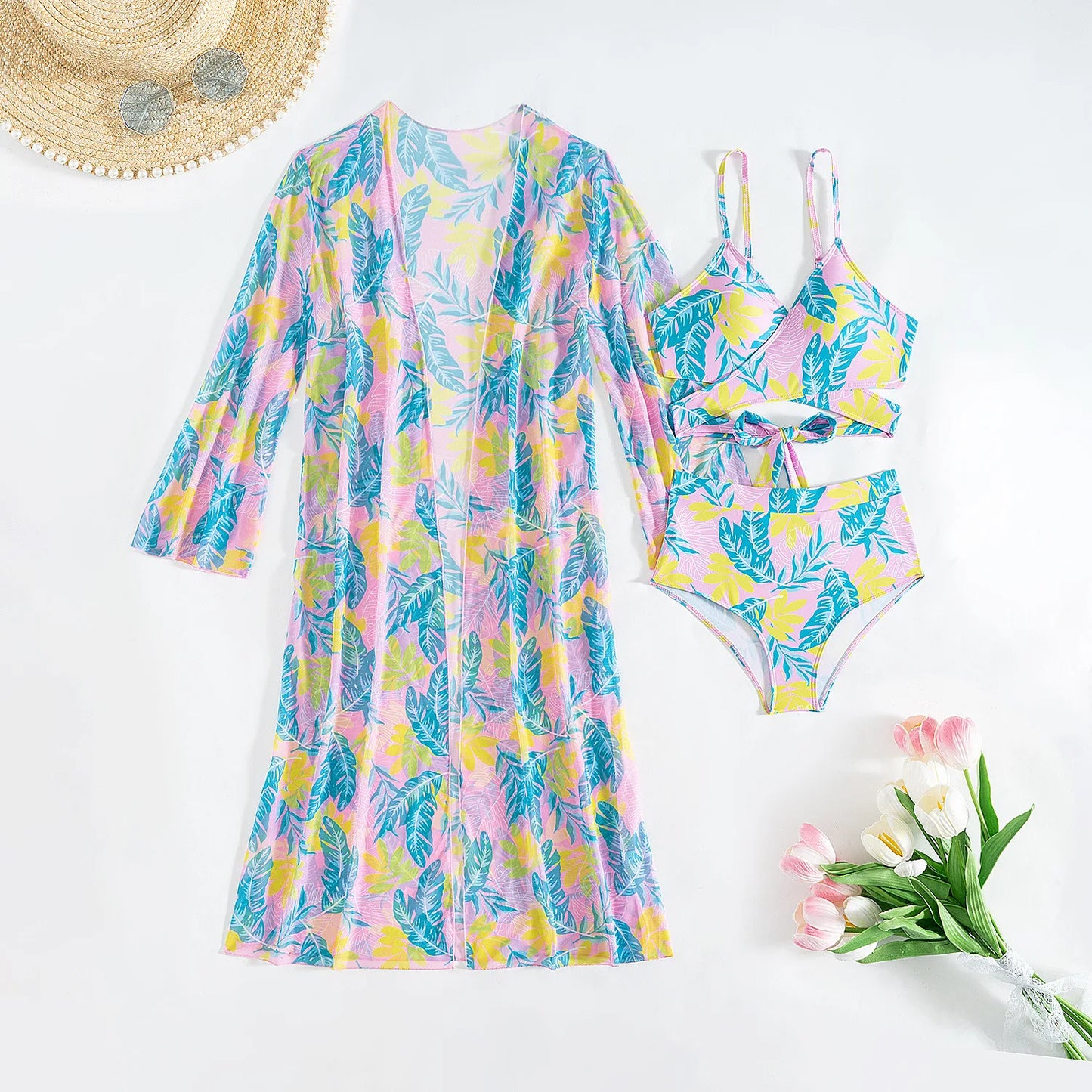 2025 Sexy Print Female High Waist Swimsuits Women's Bikinis Three-Piece Swimwear Beach Swimming Wear Bathing Suits Pool Bather