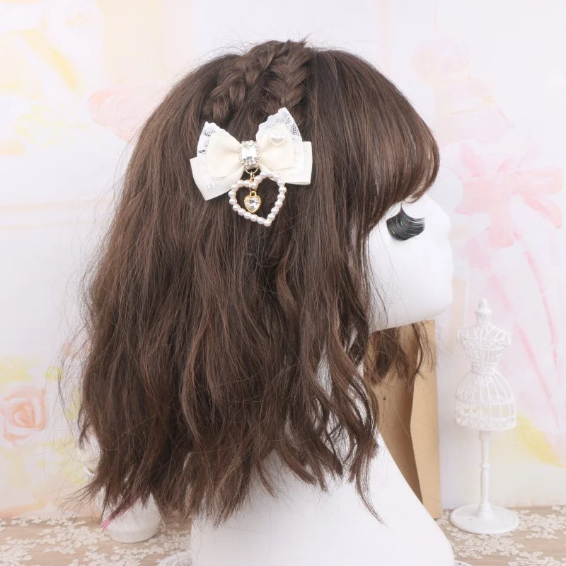 1 Pair Female Hair Clips Pearl Heart Side Clip Sweet Girl's Hairclips Lolita Hairpin Headdress Jiraikei Accessories