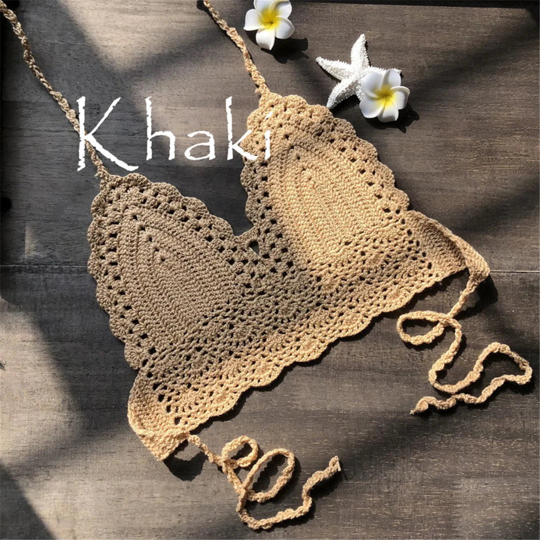 S - XL 9 Colors Crochet Knitted Bikini Top Female Swimsuit Women Swimwear Bather Bathing Suit Swim Hollow Out Beach Top V4193