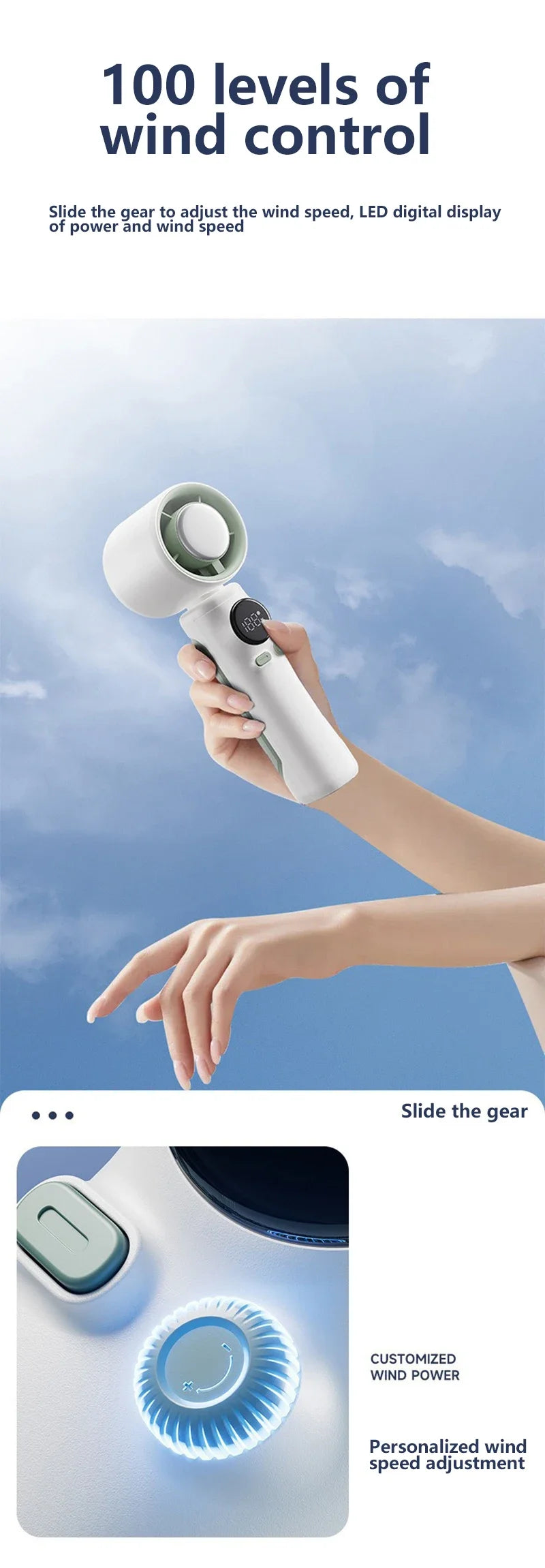 Xiaomi Handheld Turbo Fan 100-Speed Adjustable Digital Display USB Rechargeable Ice Cooling Mini Fan for Home Office Travel