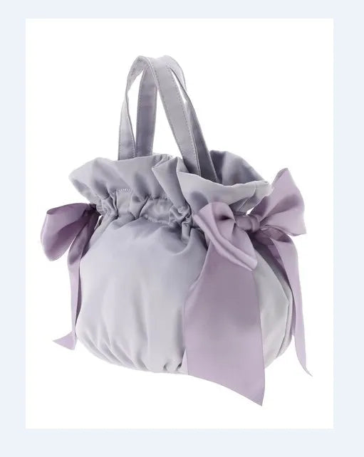 Japanese Style New Double-Sided Drawstring Bags Sweet Cute Girl Ladies Satin Bow Crossbody Shoulder Portable Handbag