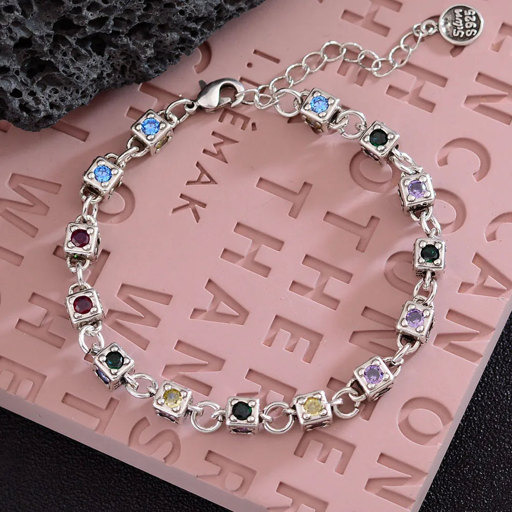 XIYANIKE Vintage Rainbow Zircon Dice Chain Bracelet For Women Girl Sweet Cool Fashion New Jewelry Lady Gift Party pulseras mujer
