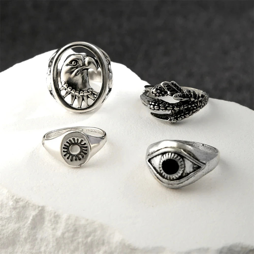 Vintage Devil Eye Ring Set For Man Punk Charm Eagle Ring Set Jewelry Cool Stuff Male Gift Accessories Wholesale