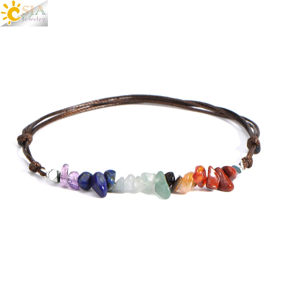 Healing Real Natural Stone Chip Bracelet  7 Chakras Pink Rock Crystal Handmade Rope Bracelet for Women Girl Small Jewelry H361