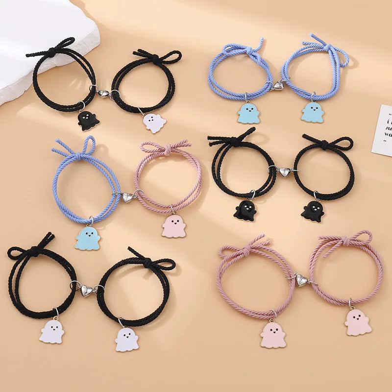 Halloween 2Pcs/Set Ghost Braided Bracelet For Lovers Long Distance Heart Magnet Couple Bracelets Friendship Fashion Jewelry Gift