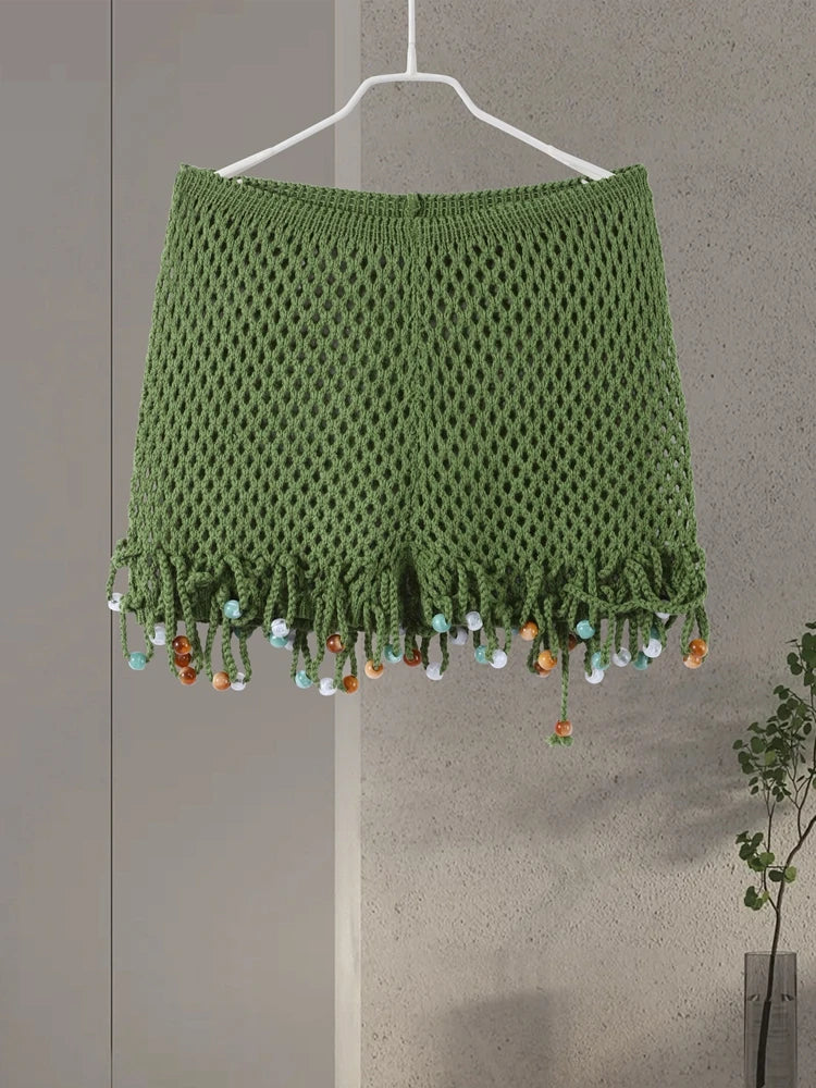 Sexy Beach Knit Women's Sets Crochet Flower Bikini Mini Skirt Female Suits 2025 Summer Halter Sleeveless Backless Top Skirts Set