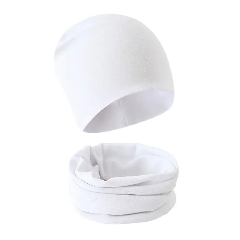 1-14Y Autumn Winter Solid Color Soft Warm Outdoor Activities Cap Scarf for Girls and Boys Infant Hats Set Children Beanies Cap