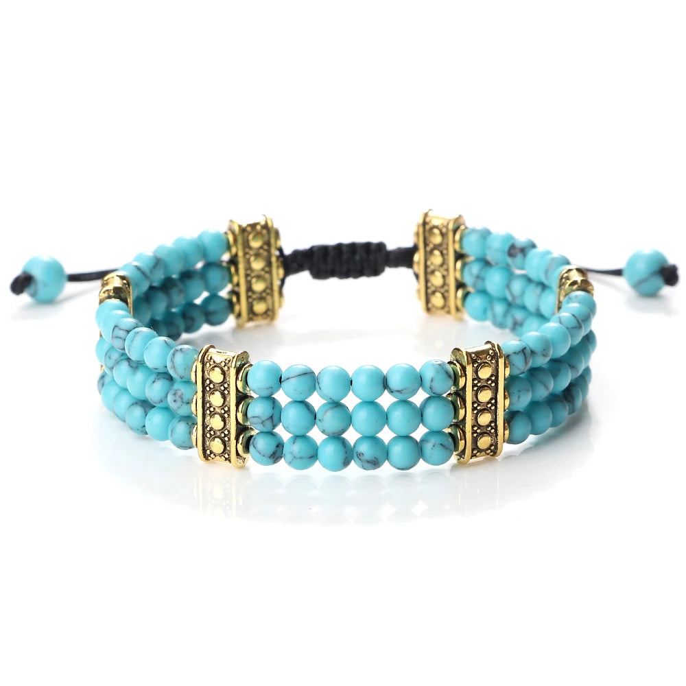Natural Stone Beads Bracelet 4mm Malachite Black Lava Yoga Energy Hot Couple For Women Men Jewelry Braided Rope Knot Bangle Gift