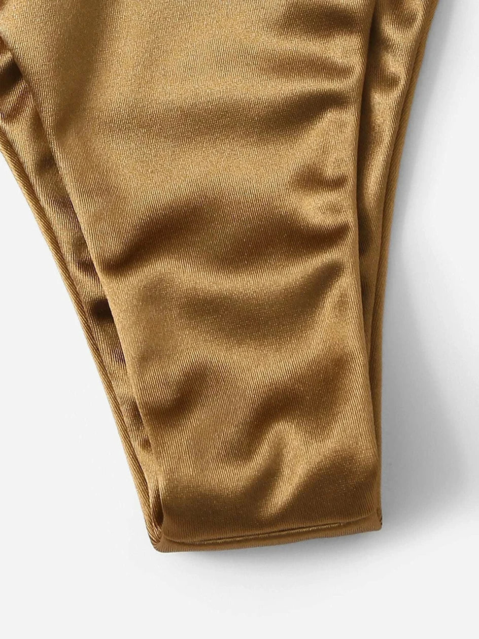 Metallic Halter Triangle Bikini 2023 Swimsuit Women Swimwear Female Bathing Suits Brazilian Thong Micro Bikinis Set Beach Wear