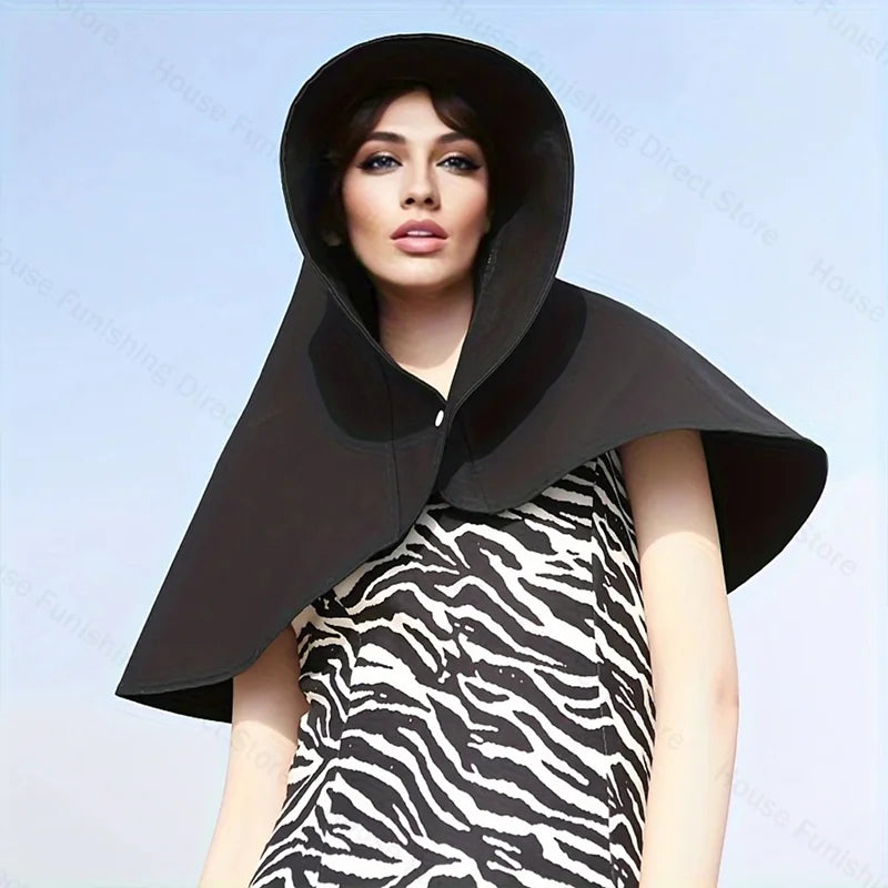 Summer Women Cap Outdoor Uv Anti Neck Protection Sun Visors Hat Fishing Hiking Big Brim Shawl Sunscreen Ponytail Cap Solid Color