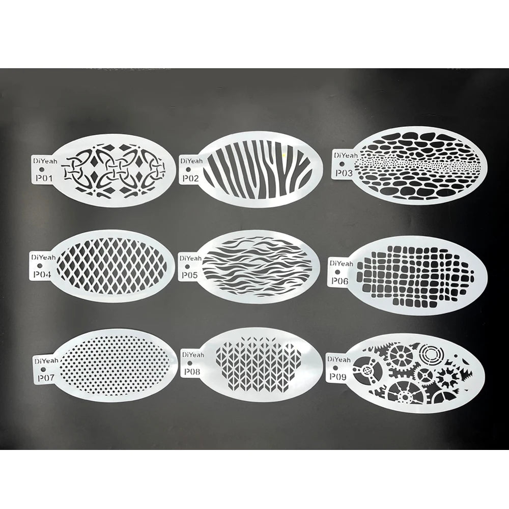 9PCS Stencils for Body Painting Face Art Halloween Birthday Party DIY Makeup Stamps Temporary Tattoos Reusable Stencils Plastics