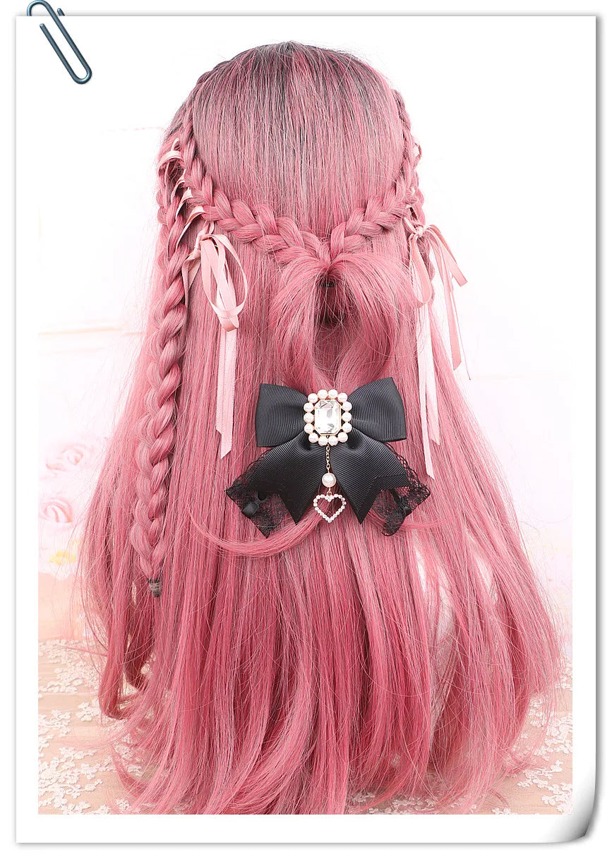 Japanese Sweet Cute Handmade Rhinestone Bow Hairpin Pearl Lace Hairclips Lolita Women Girls Side Clip Bag Pendant Handbag Charms