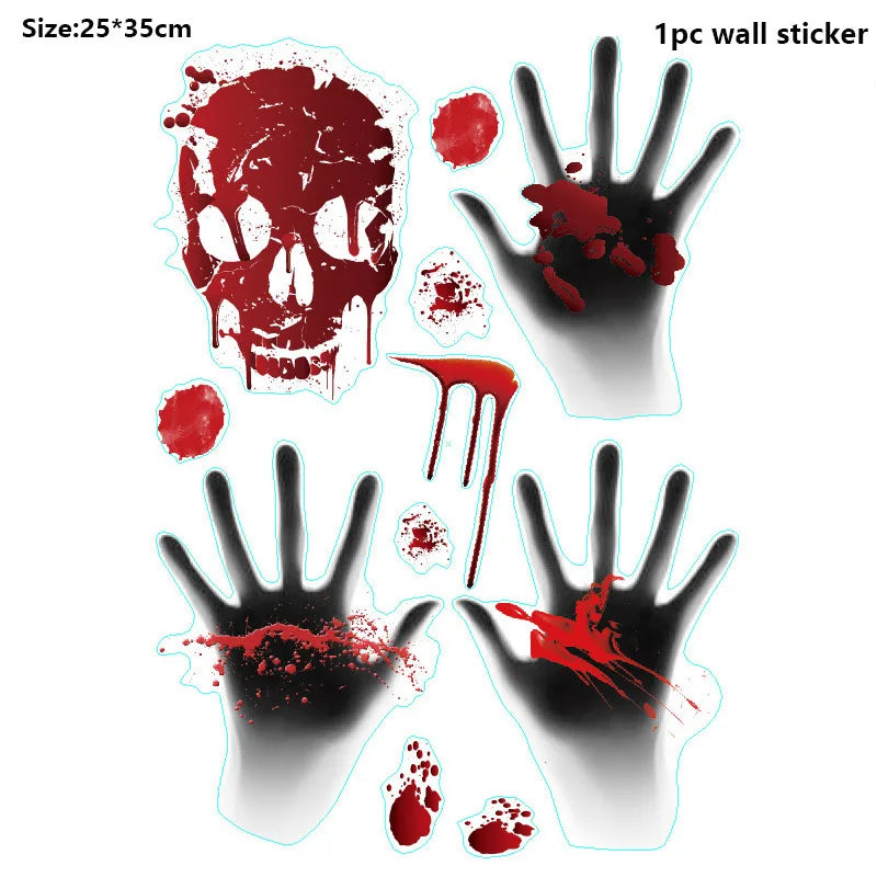 Halloween Window Bathroom Decor Horror Bloodstain Wall Sticker Bloody Handprint and Footprint Wall Decal Haunted House Decor