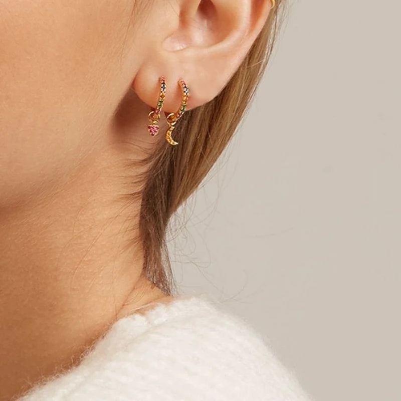 Colorful Crystal Earrings 925 Sterling Silver Ear Needle Stud Earrings for Women Cross Dangle Earrings Party Wedding Jewelry