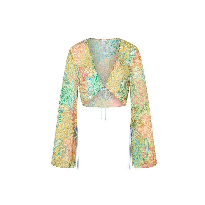 Beach Printed Bikini Skirts Set Women's Sexy Backless Sleeveless Lace-up Swimwear Long Skirt 2025 Summer New Lady Vacation Suit