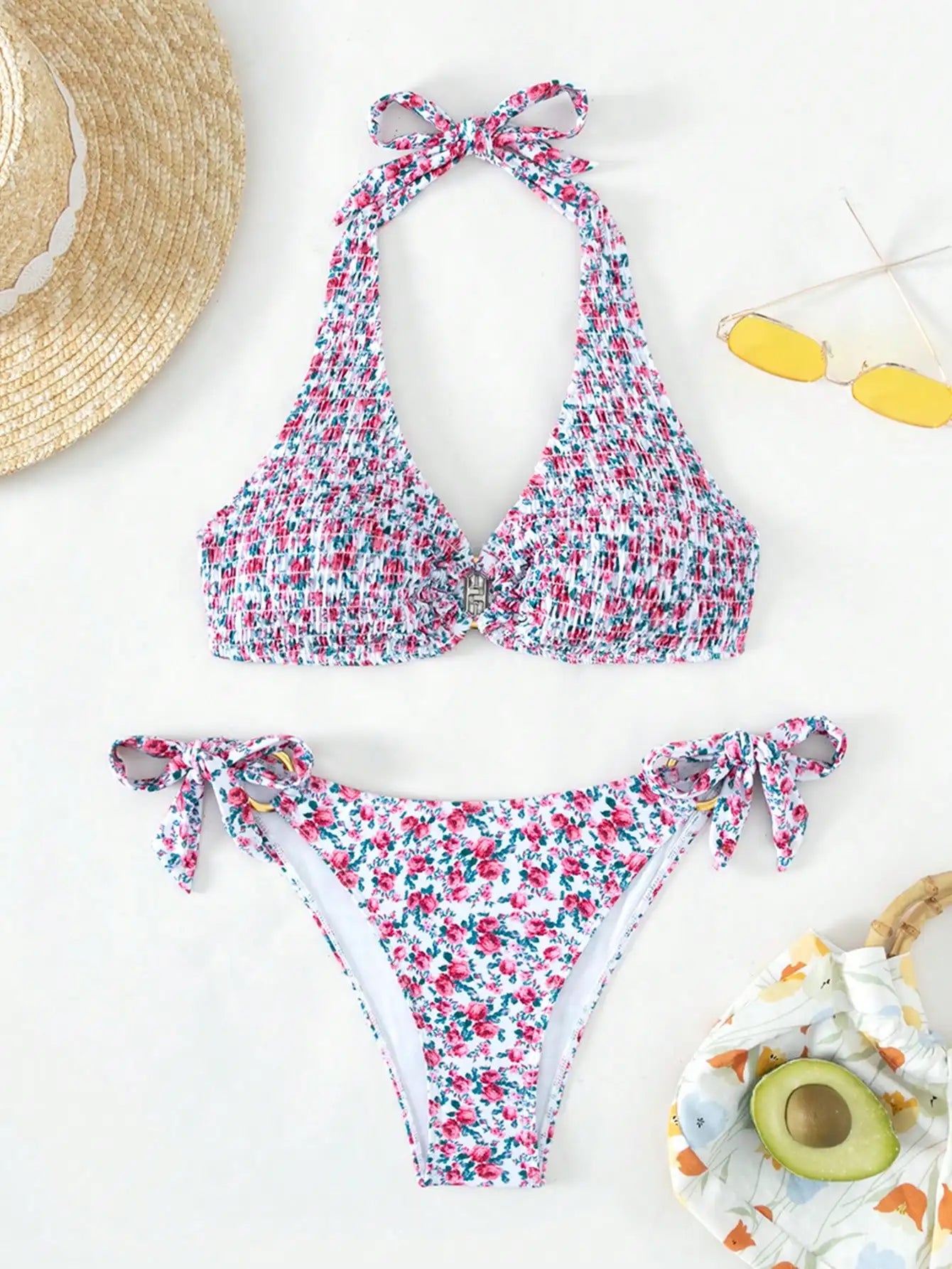 Floral bikini is small and fresh split slim swimsuit summer niche design youthful and bright