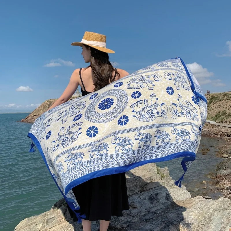 Travel Beach Sunscreen Scarves for Women Bikini Large Sarong Wrap Scarf Brazilian Swimsuit Bathing Cover-ups 17 Styles 90x180cm