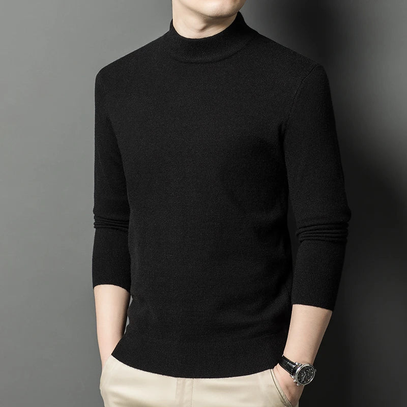 Half Turtleneck Knitwear Sweater New Autumn/Winter Mock Neck Sweatshirts Solid Color Pullovers Man Brand Casual Mens Clothing