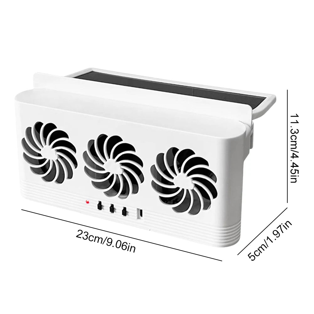 Solar Powered Car Radiator Cooling Fan with 3 Air Outlets Car Window Air Vent Fan USB Powered Auto Ventilation Fan for All Cars