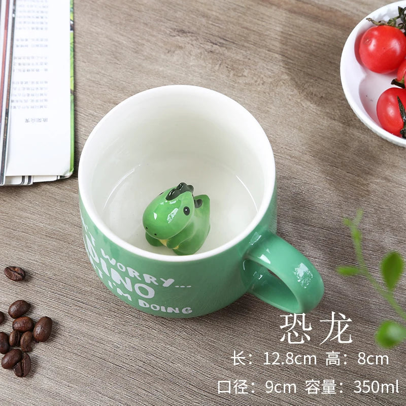 Cute Cartoon Coffee Figurine Mugs with Animal Inside, Ceramic 3D, Uincorn, Love Novelty Cup, Christmas Gift for Friends, Kids