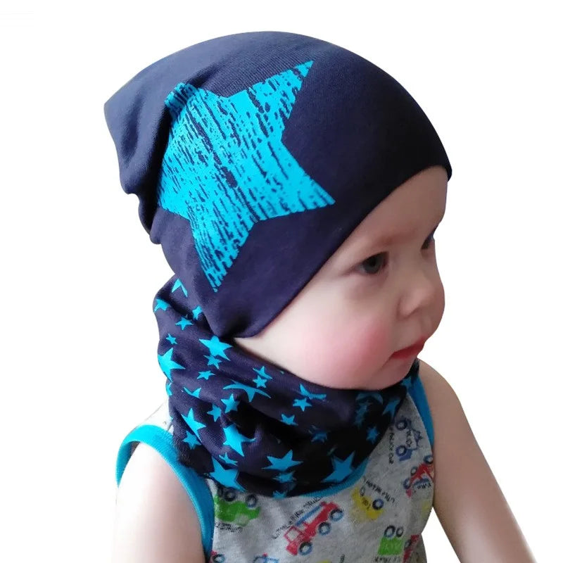 Star Print Cotton Baby Hat Autumn Winter Baby Girls Hat Boys Cap Toddlers Infant Cap Scarf Children Bonnet Hats
