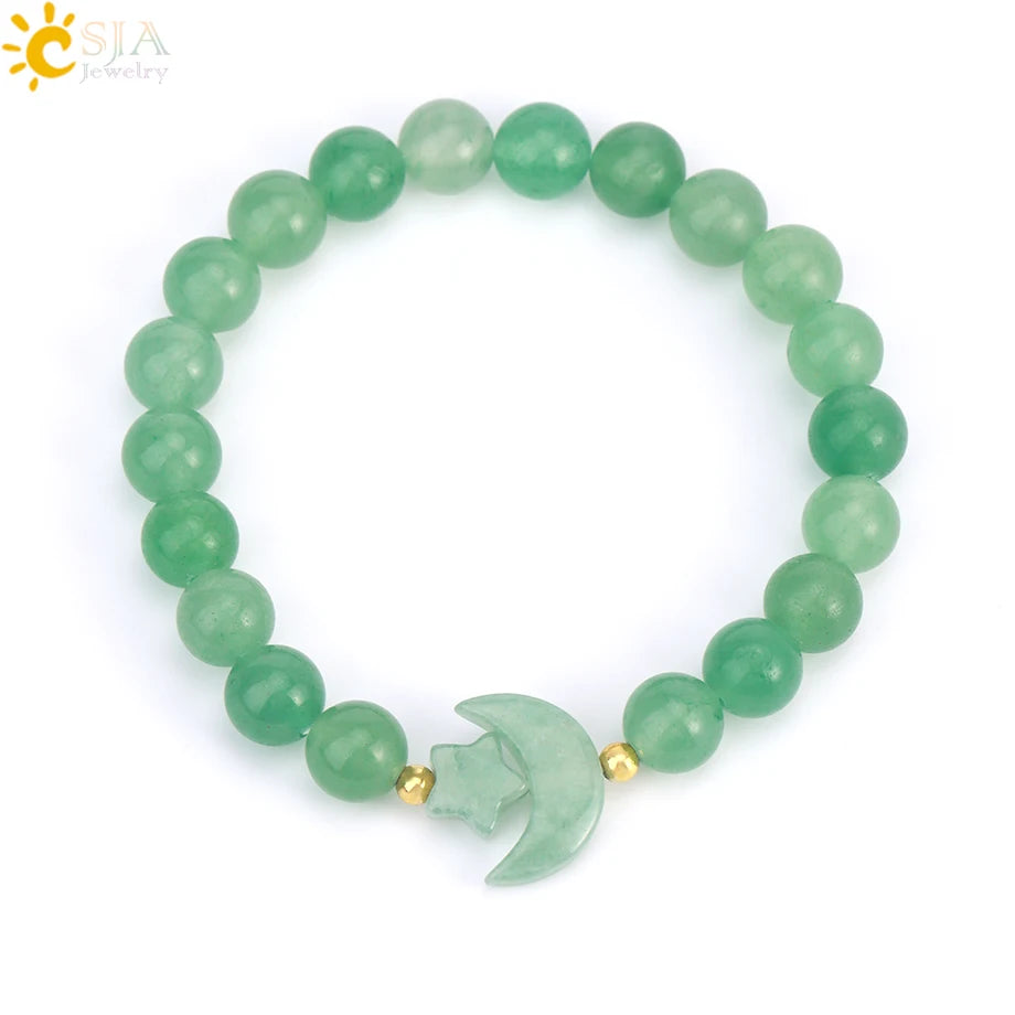 Natrual Stone Bracelet for Women Energy Star Moon Crystal Charm Tiger Eye Pink Quartz Bangle Bead Bracelets Relationship T019