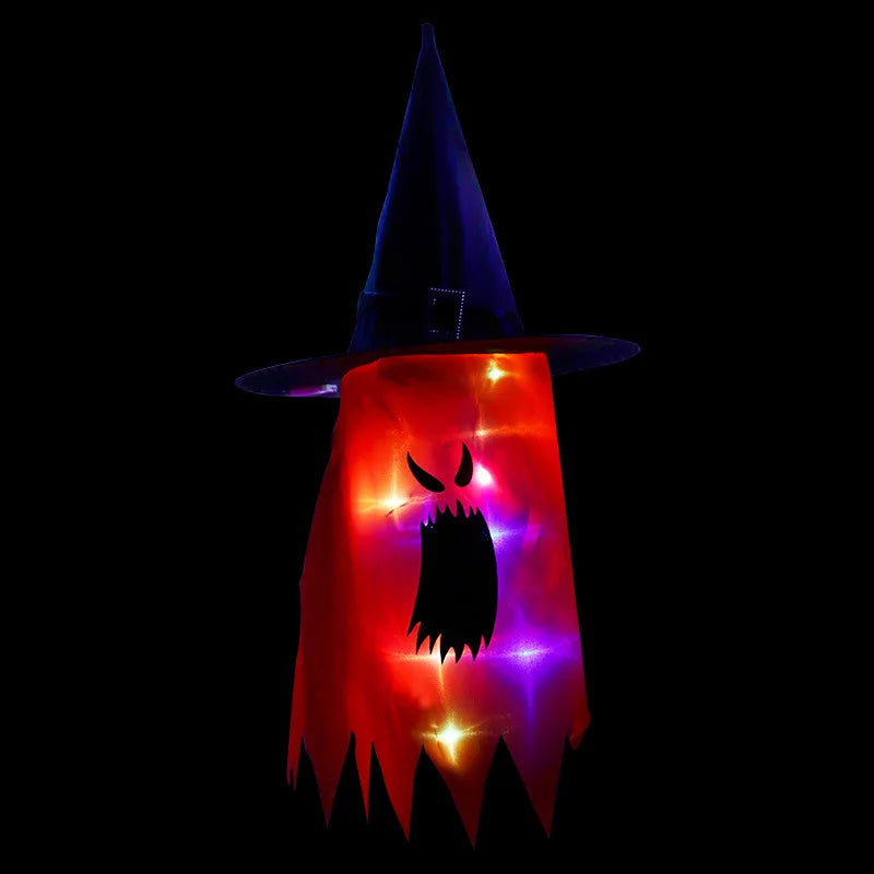 Halloween Courtyard Decorations LED Flashing Wizard Hat Lights Hanging Ghost Halloween Party Decorations Home Bars Horror Props