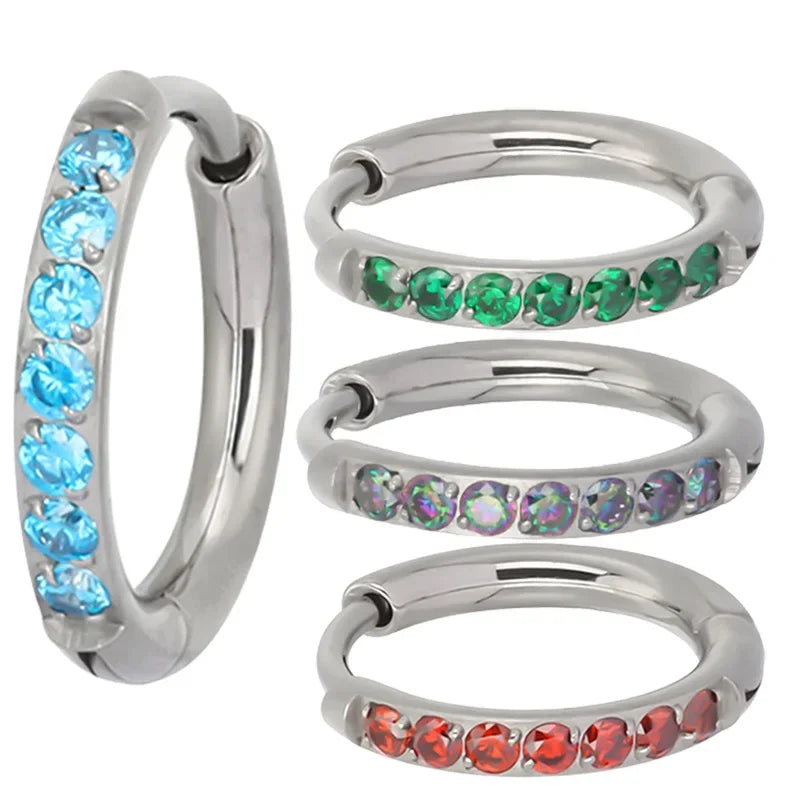 ASTM F136 Titanium PIERC Nose Ring Ear Tragus Hinged Segment Clicke Hoop CZ Paved Side Earring Large Size 8mm-14mm Body Piercing