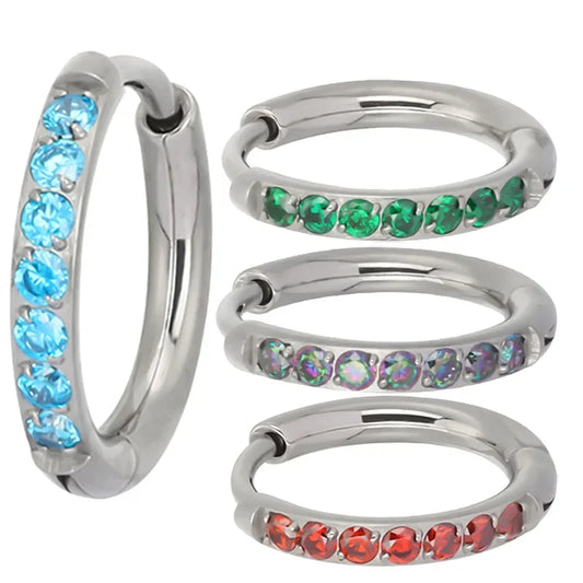 ASTM F136 Titanium PIERC Nose Ring Ear Tragus Hinged Segment Clicke Hoop CZ Paved Side Earring Large Size 8mm-14mm Body Piercing