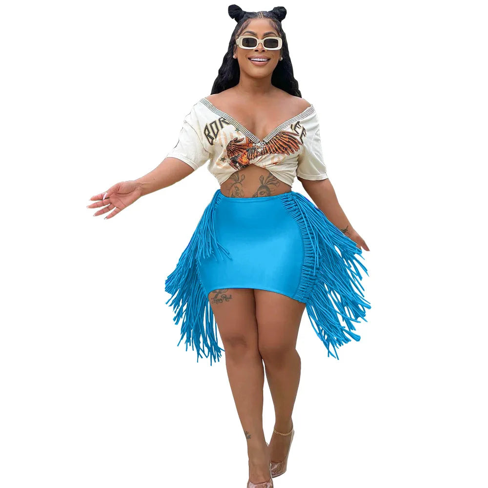 Sexy Wrap Women Mini Skirts Solid Bodycon Streetwear Skirts 2022 Summer Chic Hollow Out Tassel Y2K Style Bottom Outfits