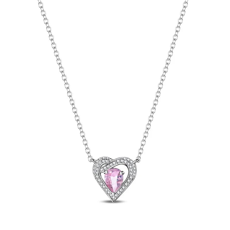 Hot Sale Original 925 Sterling Silver Colorful Bow Tie Necklace Red Heart Pendant Round Necklace Classic DIY Fine Christmas Gift