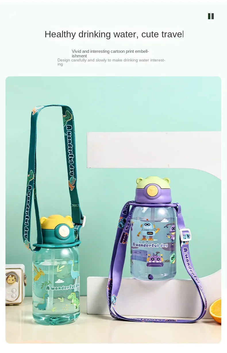 650ml Cute Kids Water Bottle with Straw Free BPA Leakproof Outdoor Portable Children's Cups School Water Bottle for Children