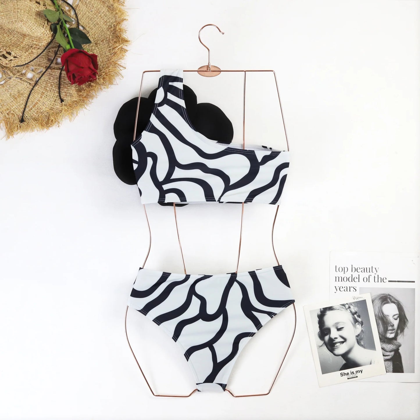 Sexy One-Shoulder Ruffled Print Floral Swimsuit Bikini Set Single Piece Micro Monokini Sexy Swimwear For Girls Summer Beachwear