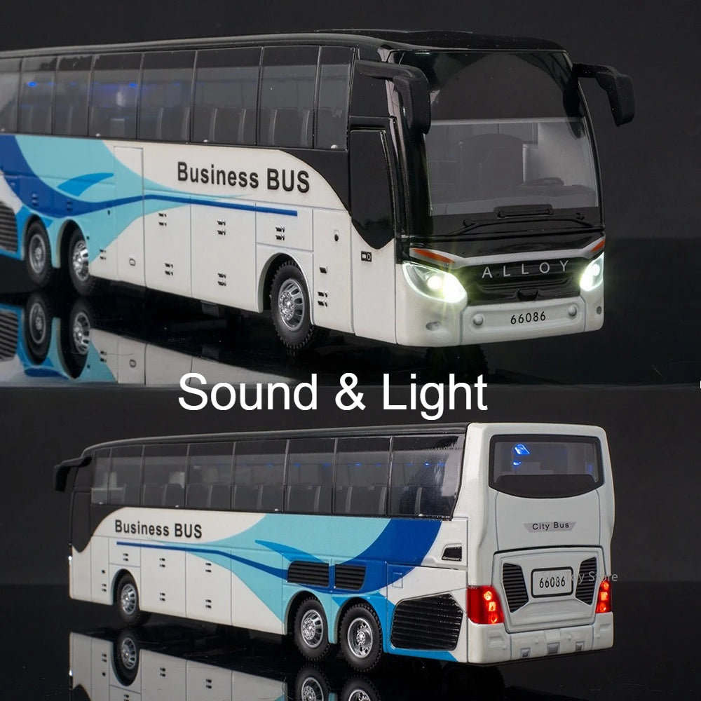1:30 Business Single Alloy Diecast Double Decker Bus Model Toys Car Doors Opened Sound Light Pull Back Cars Child Christmas Gift