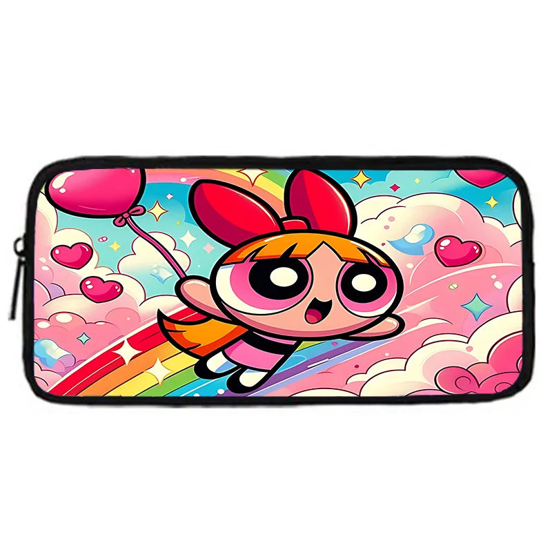 Cute P-PowerpuffS Girls 3 pcs set Child School Backpack with Lunch Bags ,Pencil Bags ,School Bags for Boys Girls Best Gift