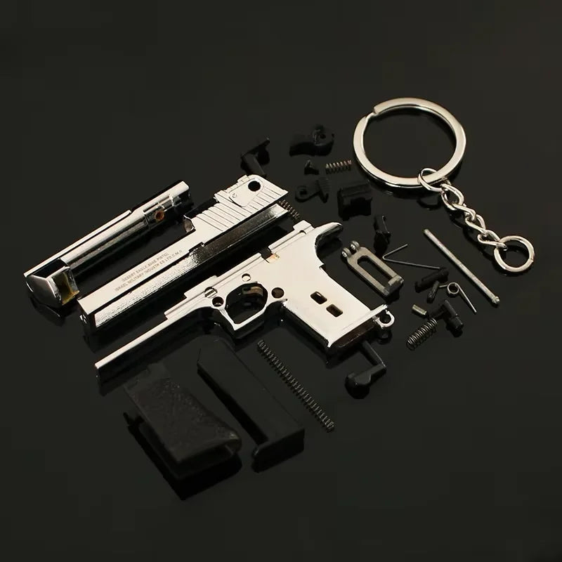 Detachable 1:4 Scale Desert Eagle Pistol Model Alloy Keychain Mini Toy Gun Weapon Keychain for Adult Kids Christmas Gift
