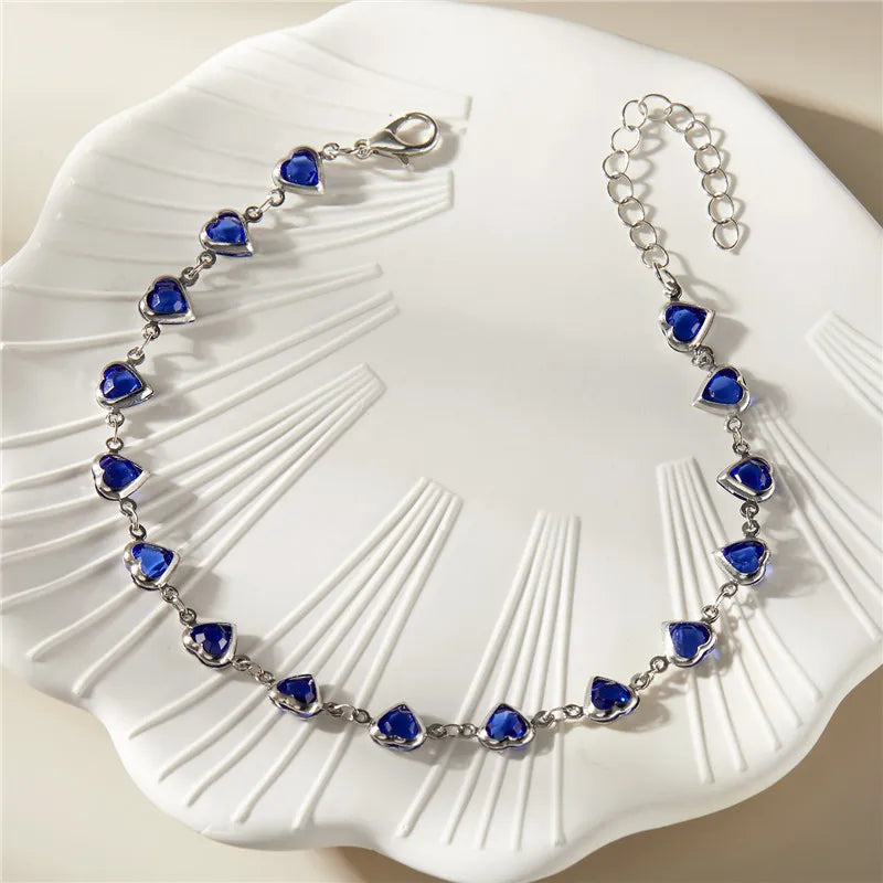 Exquisite Boho Candy Color Heart Shaped Crystal Bracelet for Women Fashion Charm Zircon Butterfly Pearl Metal Chain Bracelets