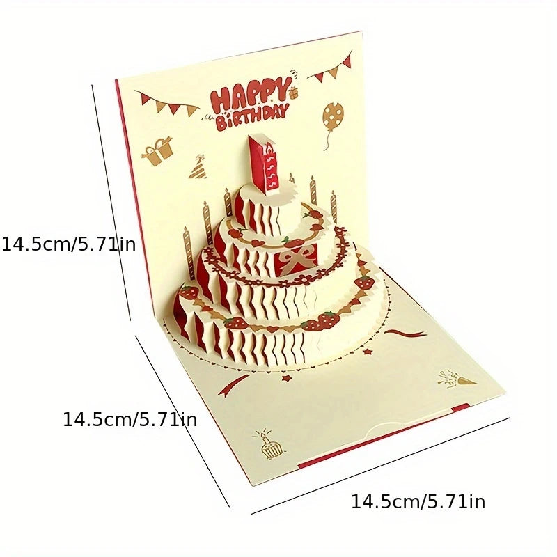 3D Happy Birthday Card Christmas Gift Card Birthday Cake Pop-Up Greeting with Envelope Christmas Invitation Cards