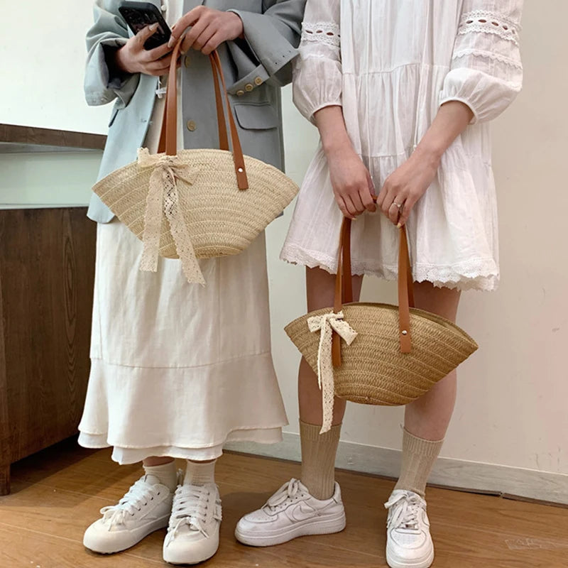 Women Braided Basket Clutches Bag Large Straw Portable Shoulder Bag Summer Beach Purses Shopper Satchel