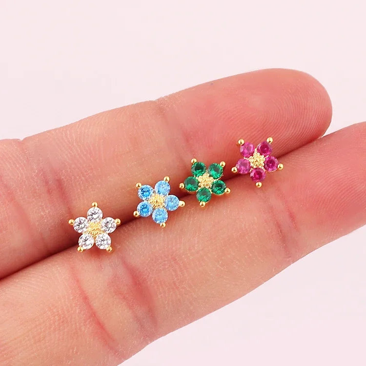 Luxury Rainbow CZ Flower Tennis Chain Bracelet For Women Girls Iced Out Bling CZ Paved Colorful Daisy Flower Bracelet