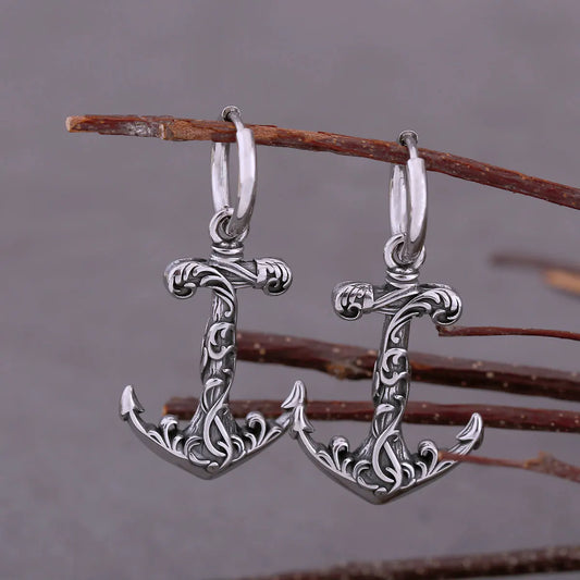 Stainless Steel Vintage Viking Anchor Drop Earrings Hip-hop Punk Rock Biker Boys Fashion Charm Earrings Jewelry Gift Accessories