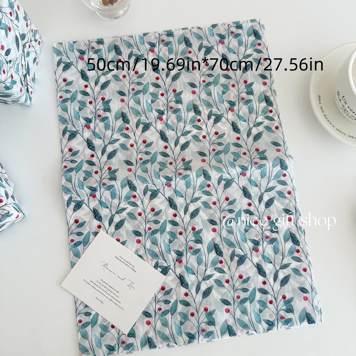 10/20pcs  Blue holly seed pattern thin paper  New Year Christmas gift wrapping paper Gift wrapping tissue paper