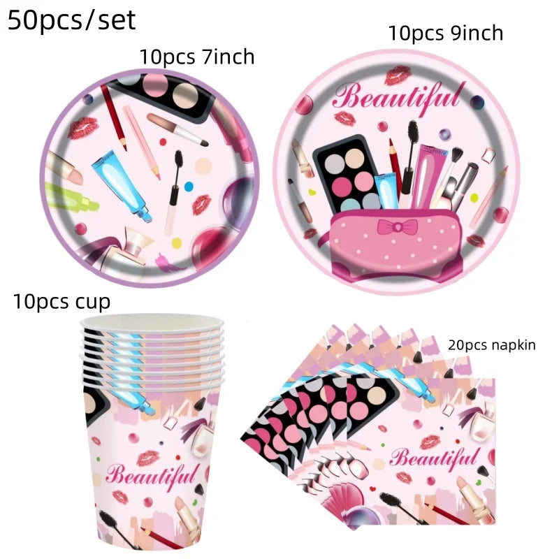 130*220cm Spa Make Up Theme Tablecloth Decoration Kids Girls Birthday Party Makeup Disposable Table Cover Baby Shower Supplies