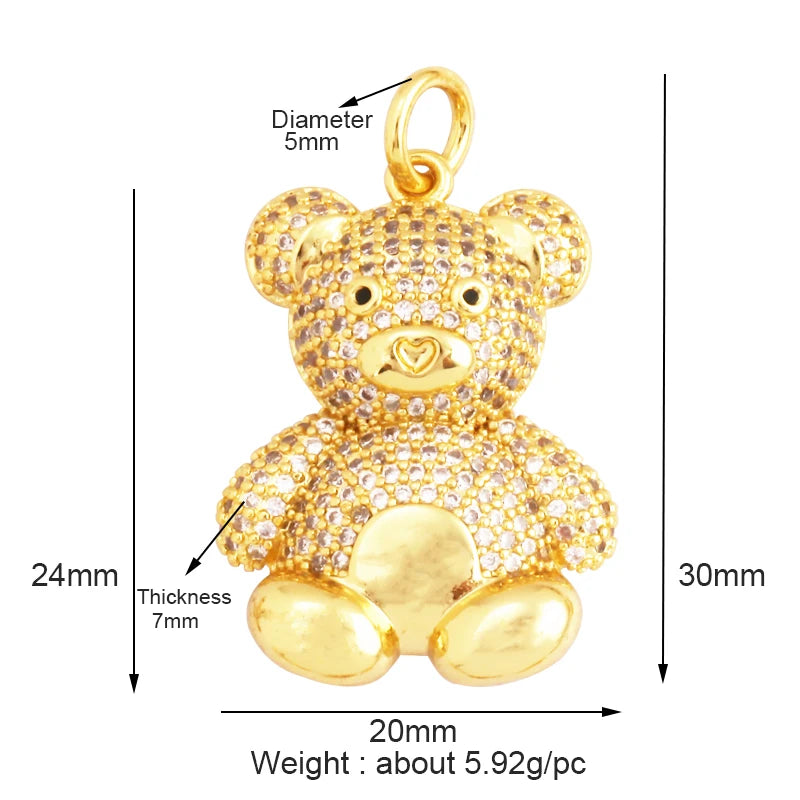 Luxury Fine Inlaid Rainbow Cubic Zirconia Charm Pendant,Cute Bear Jewelry Necklace Bracelet Making Wholesale Supplies M85